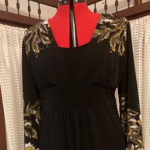 Black and gold long tunic top